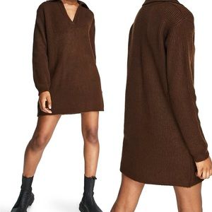 Topshop Brown Rib Sweater Dress Small